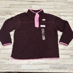 NWT Earth Yoga Susan G. Komen Cancer Ribbon Sherpa Fleece Pullover Small Wine